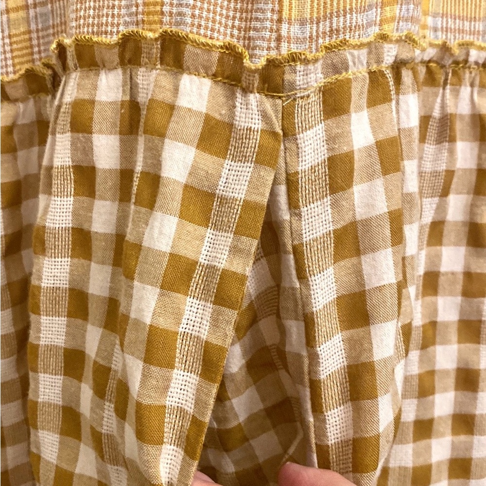 Easel Brown Yellow Blue Plaid Gingham S Country Garden Picnic Cottagecore Dress - Picture 8 of 13